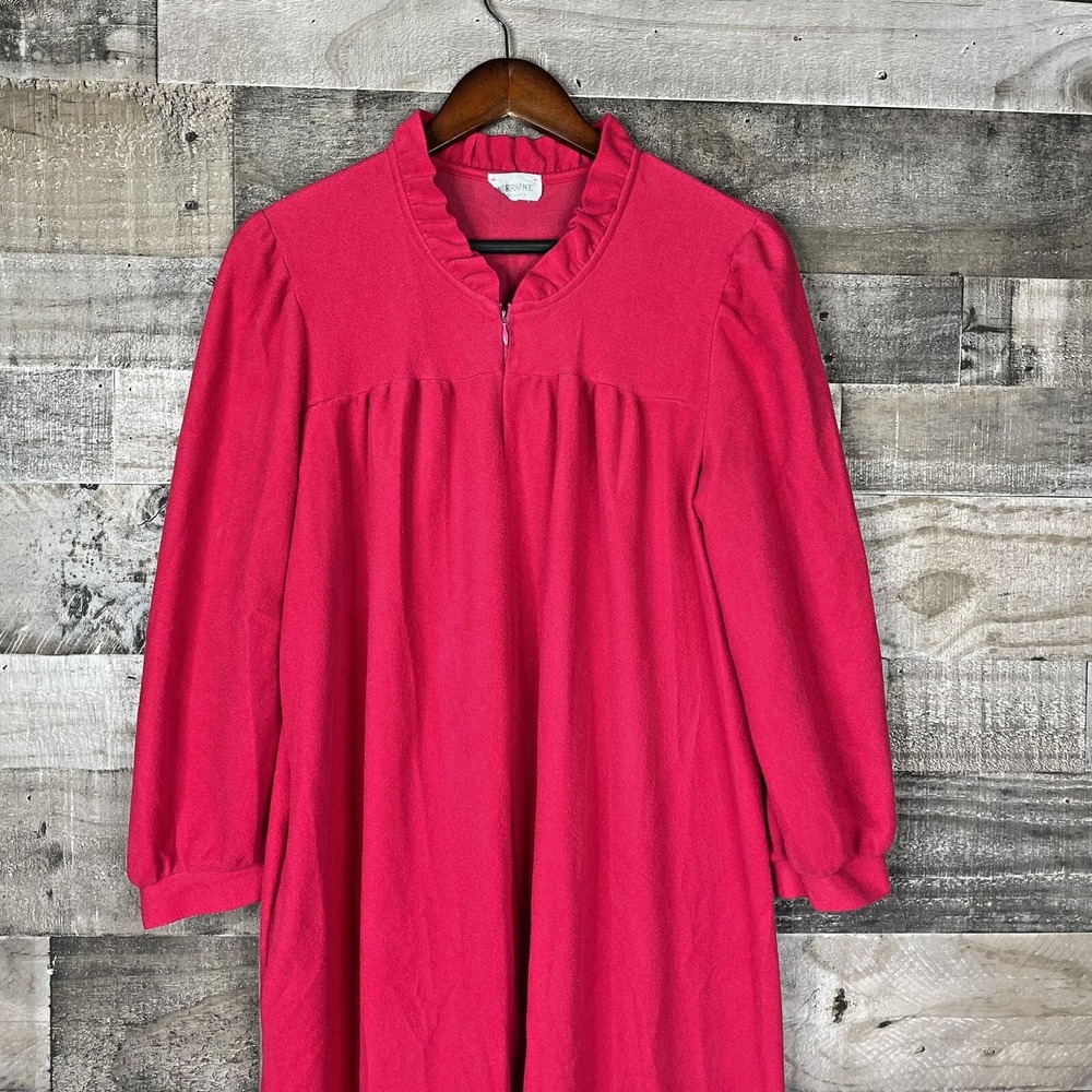 Vtg 60s Hot Pink Magenta Lorraine Warm Nightgown 3/4‎ Sleeve Grandmas Nightshirt